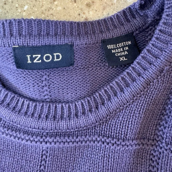 Vintage IZOD Men's Cable Knit Sweater XL 100% Cotton Purple - Picture 5 of 9